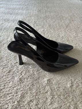 Genshuo Black Patent Slingback Pointed Heels